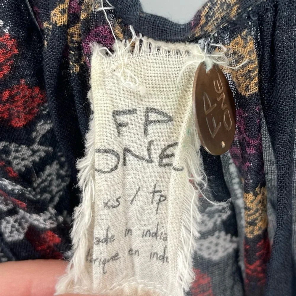 Free People One Oversized Button-Down Semi-Sheer Southwestern Printed Top